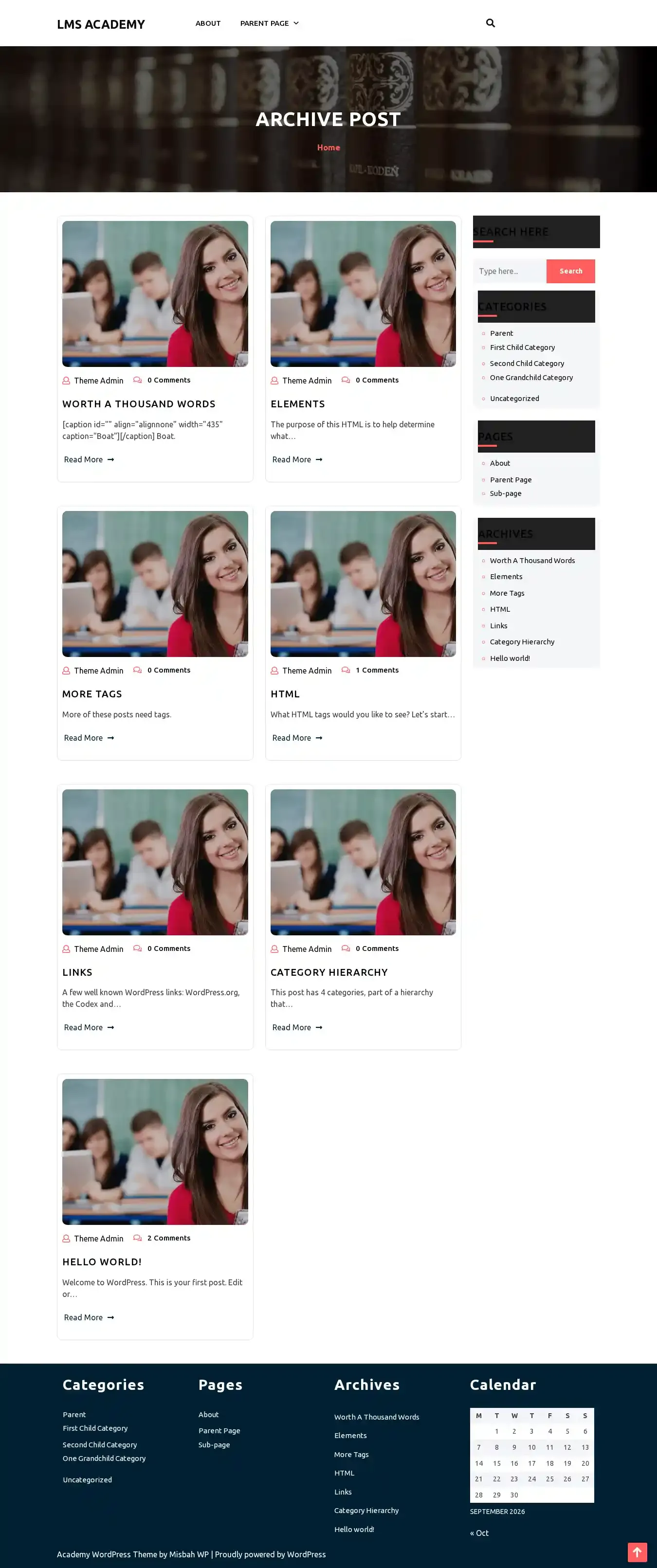 LMS Academy home page on desktop