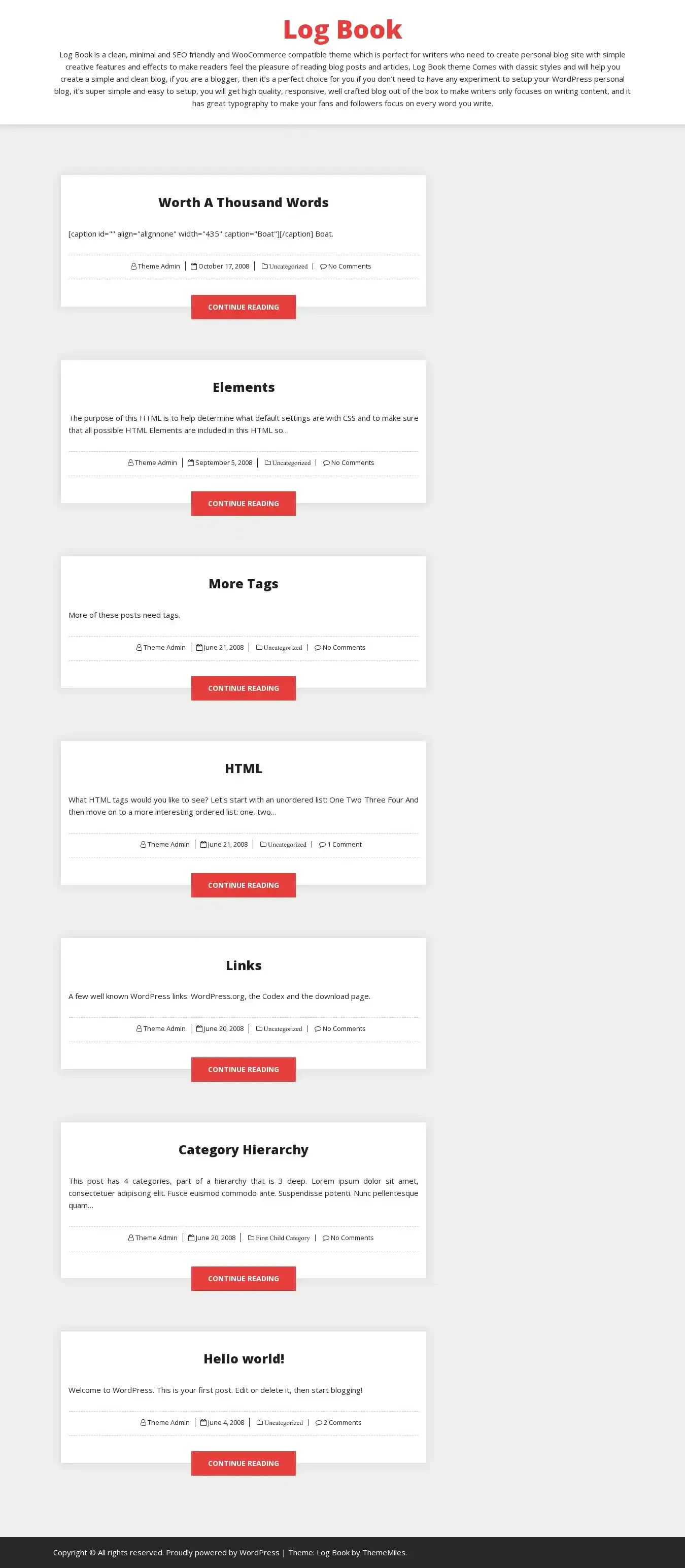 Log Book home page on desktop