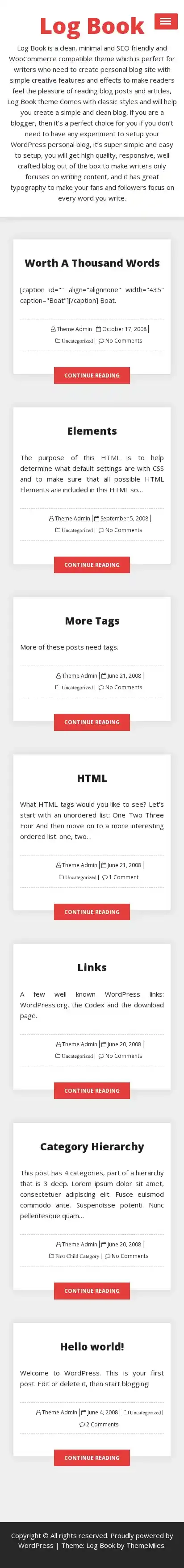 Log Book home page on mobile