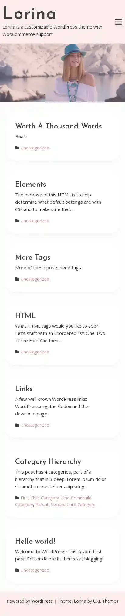 Lorina home page on mobile