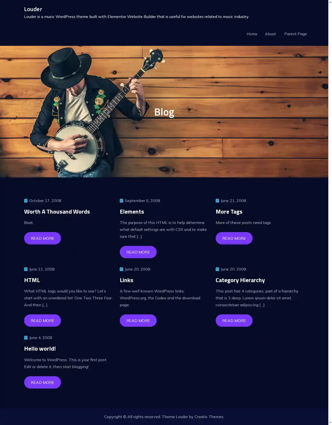 Louder home page on desktop