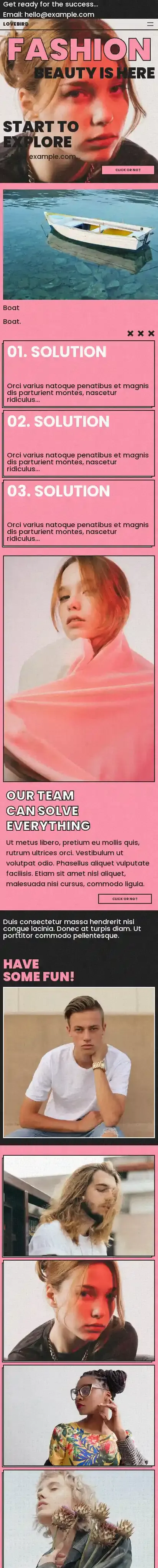 Lovebird home page on mobile