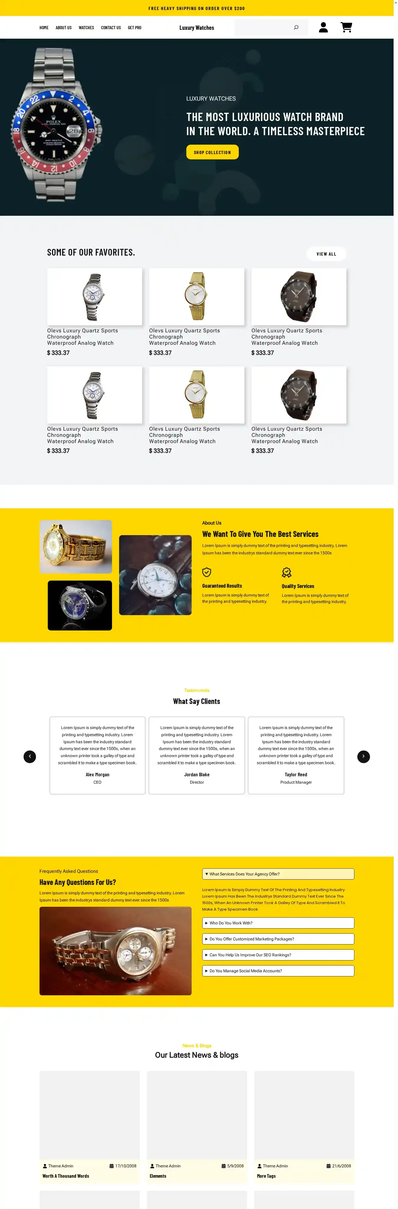 Luxury Watches home page on desktop