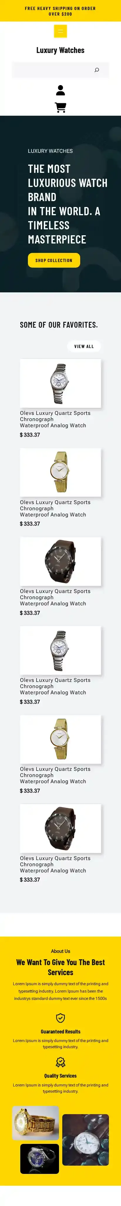 Luxury Watches home page on mobile