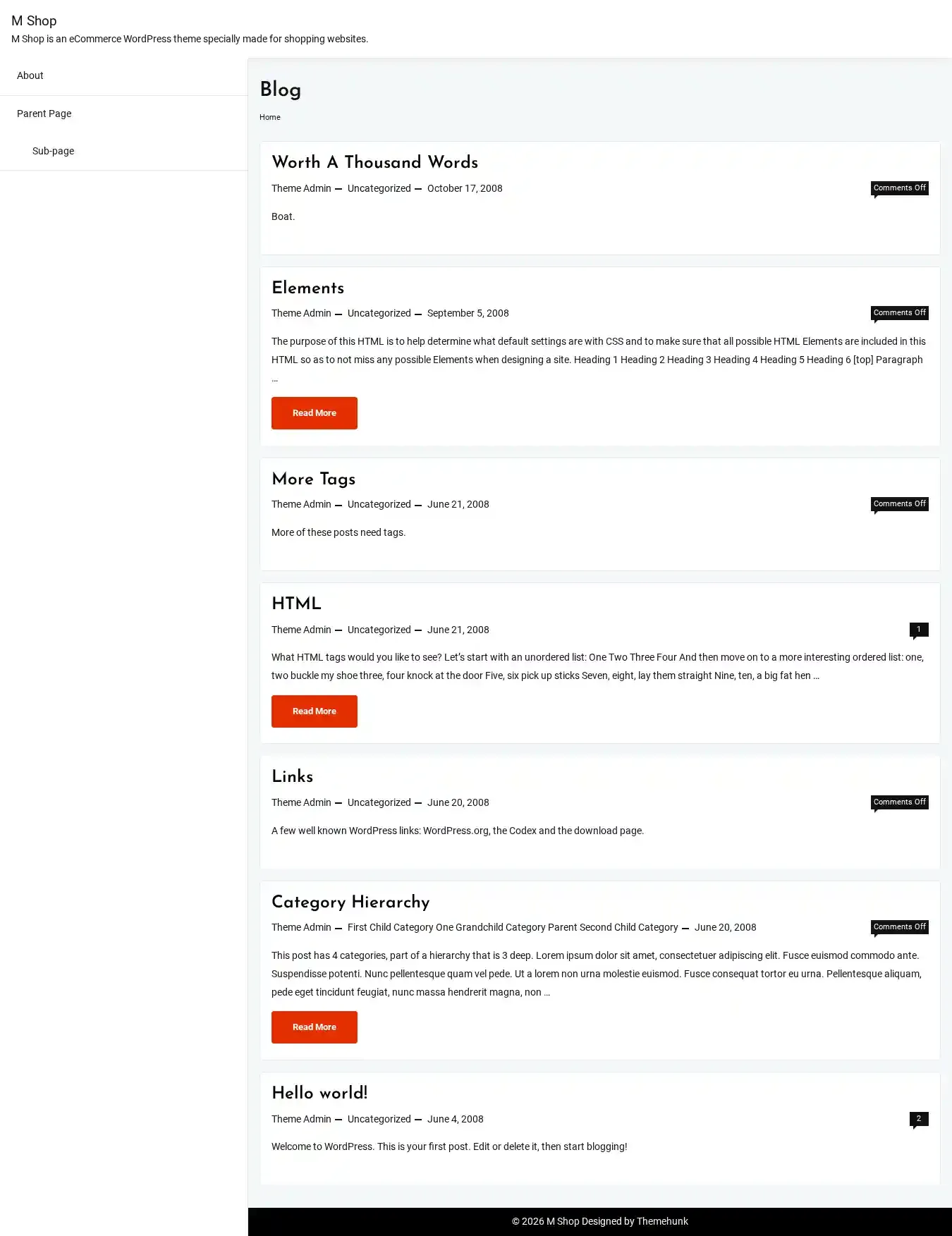 M Shop home page on desktop
