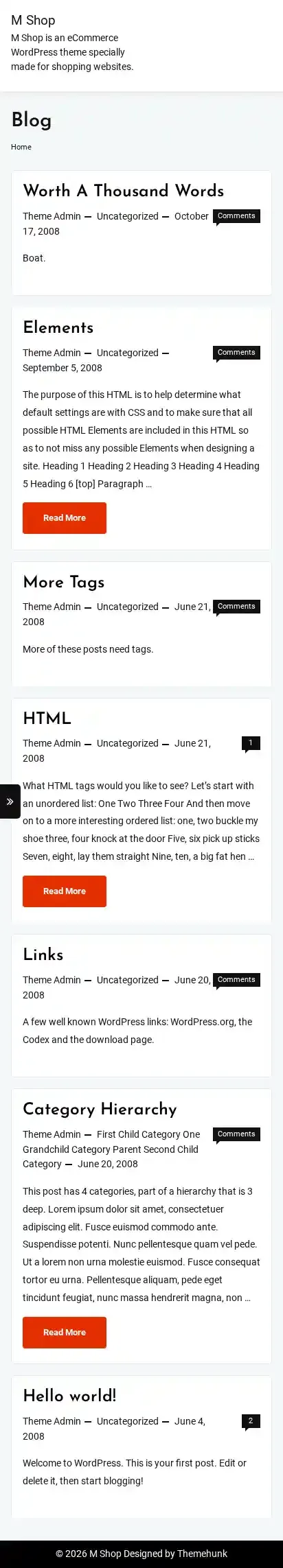 M Shop home page on mobile