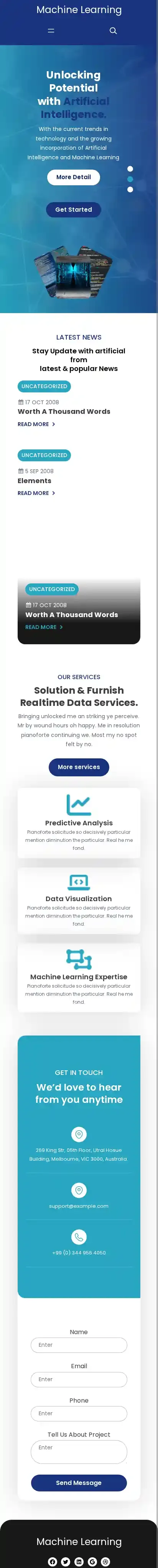 Machine Learning home page on mobile
