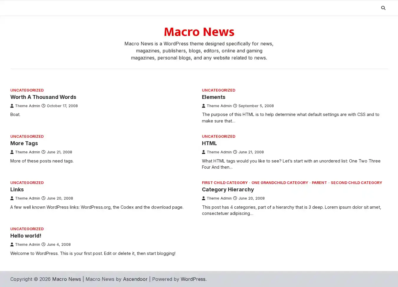 Macro News home page on desktop