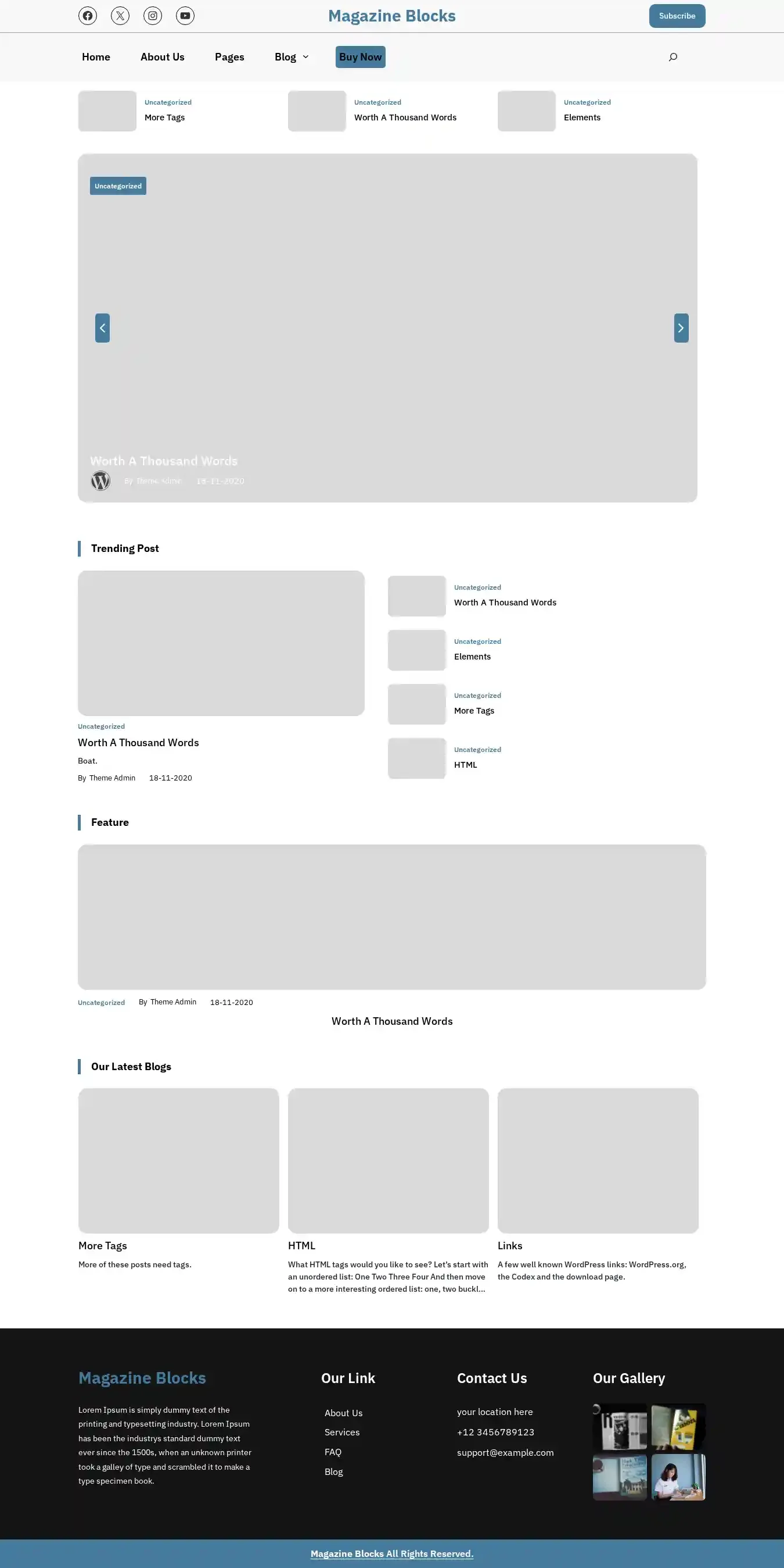 Magazine Blocks home page on desktop