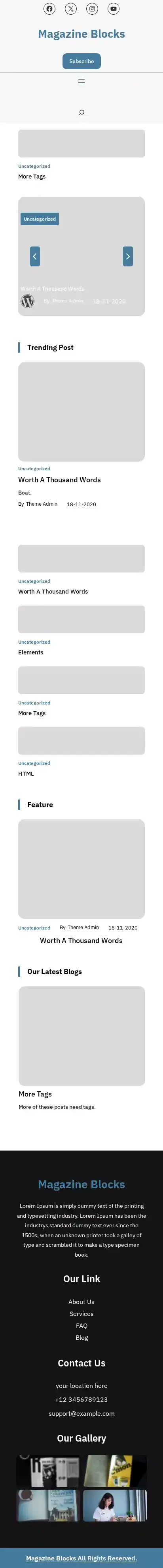 Magazine Blocks home page on mobile
