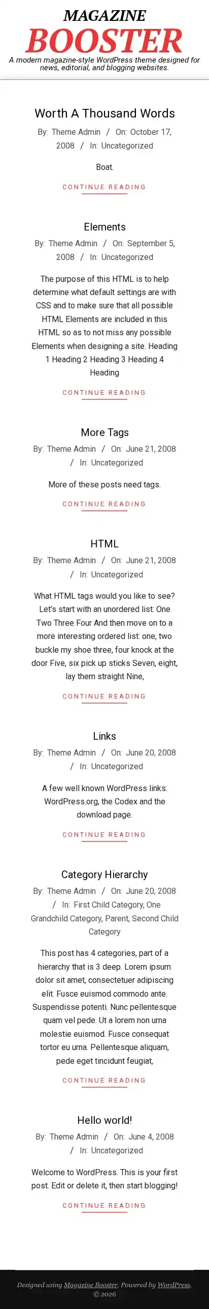 Magazine Booster home page on mobile