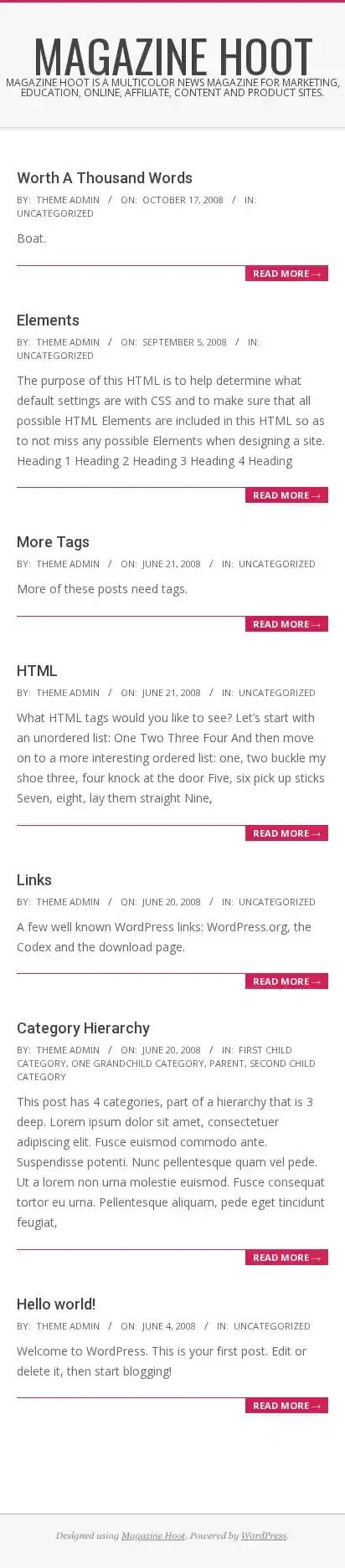 Magazine Hoot home page on mobile