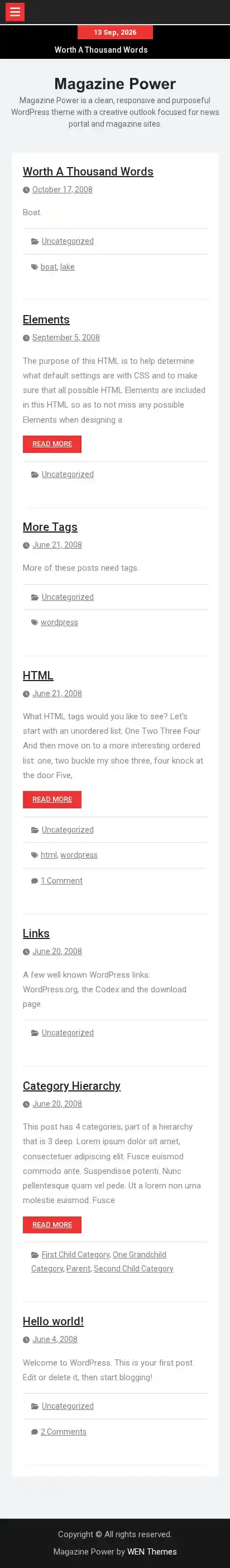 Magazine Power home page on mobile