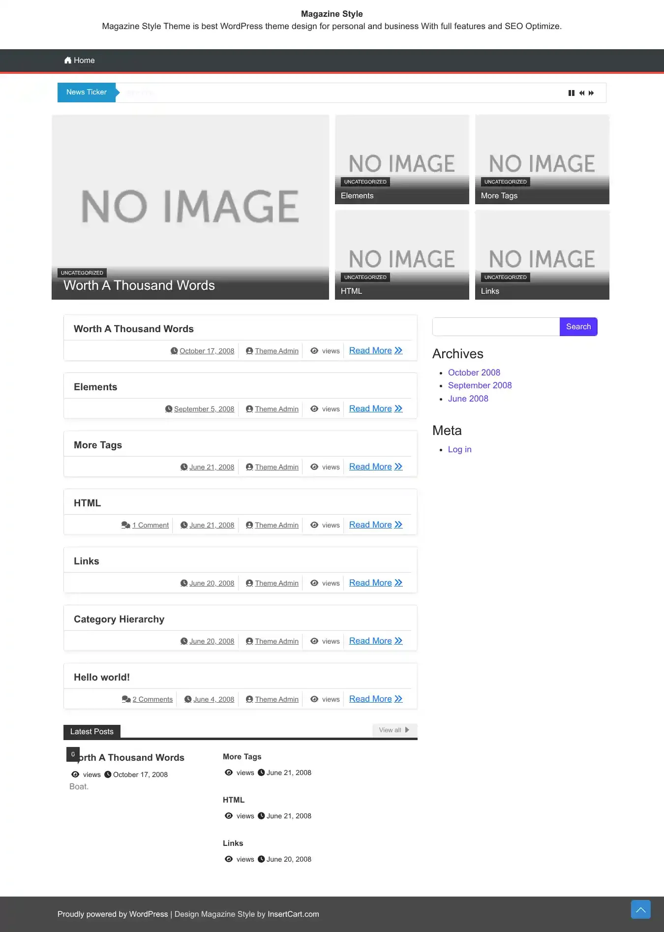 Magazine Style home page on desktop