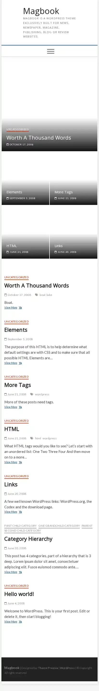 Magbook home page on mobile