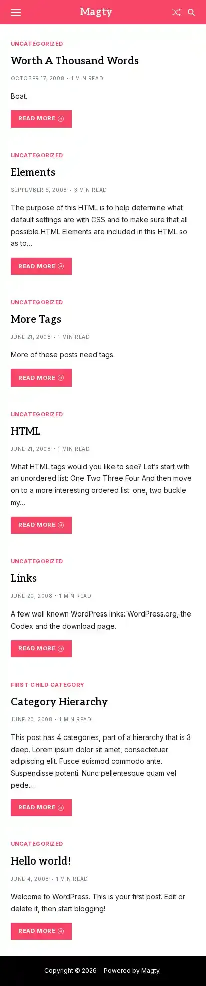 Magty home page on mobile