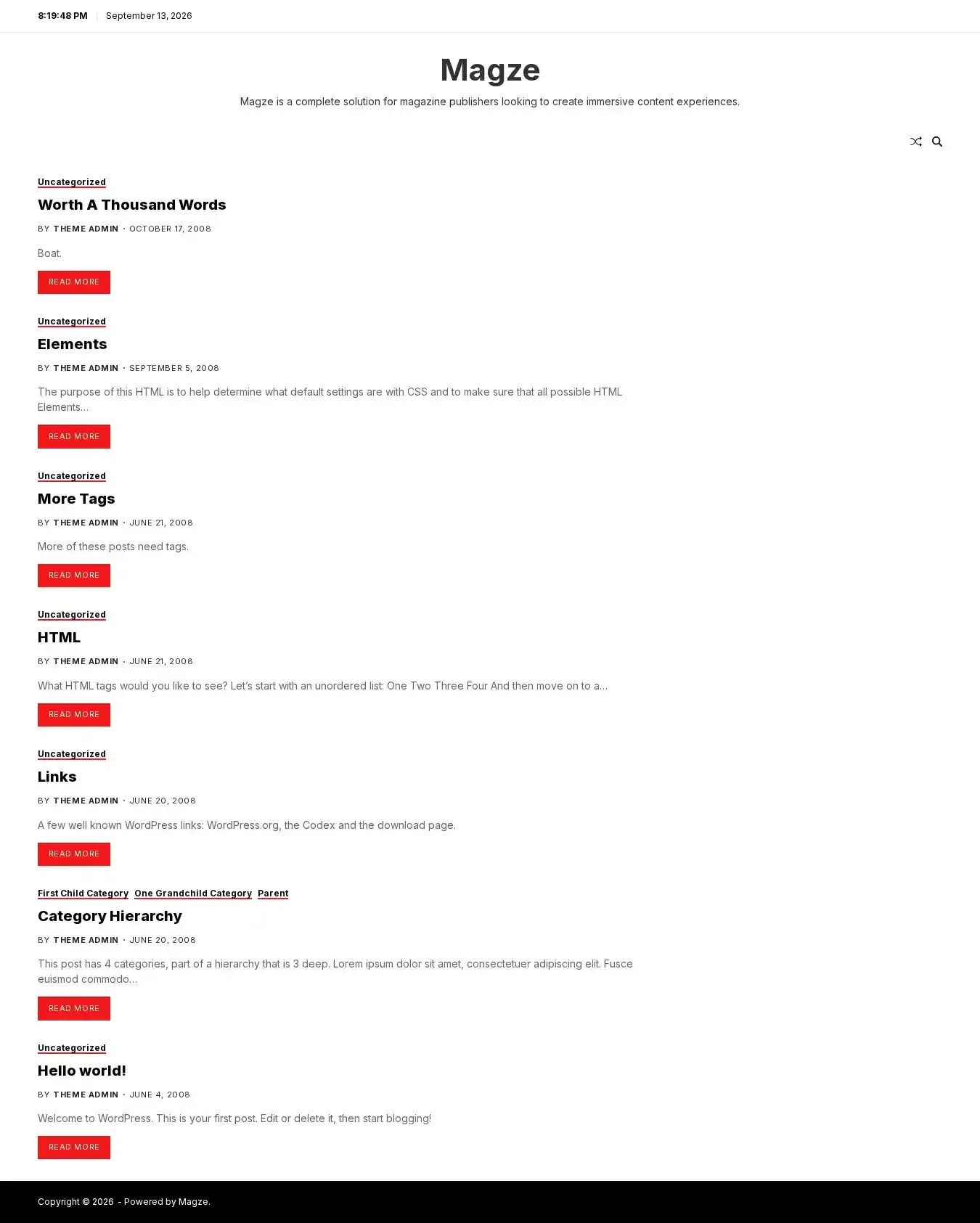 Magze home page on desktop