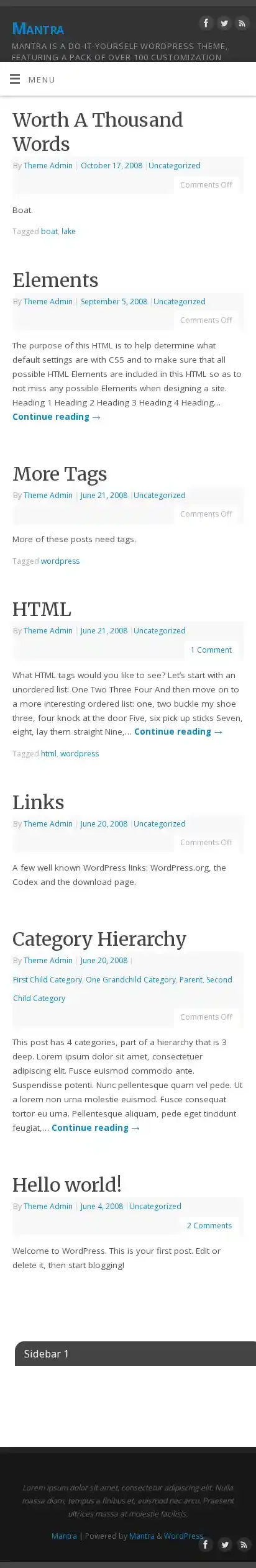 Mantra home page on mobile