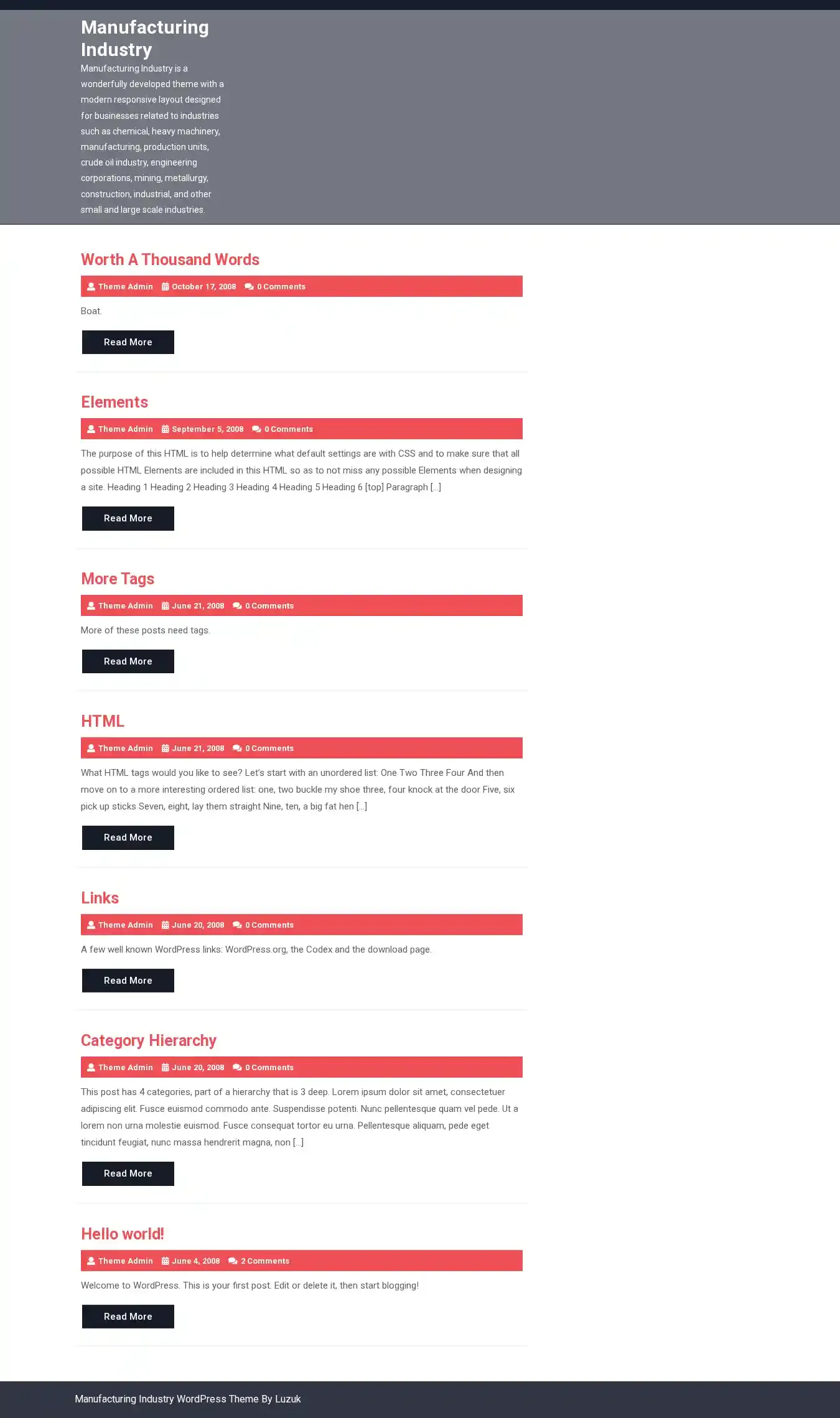 Manufacturing Industry home page on desktop