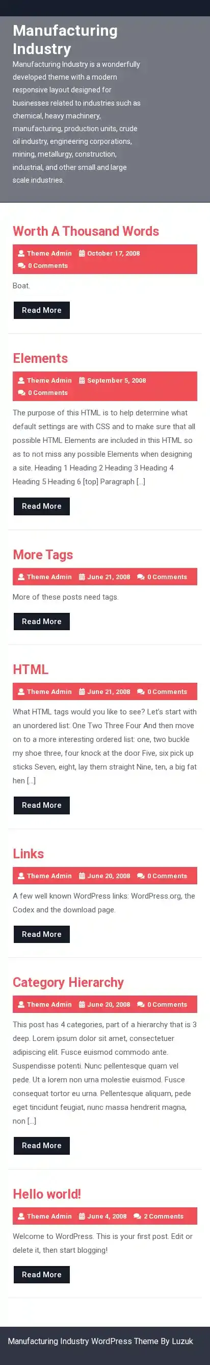 Manufacturing Industry home page on mobile