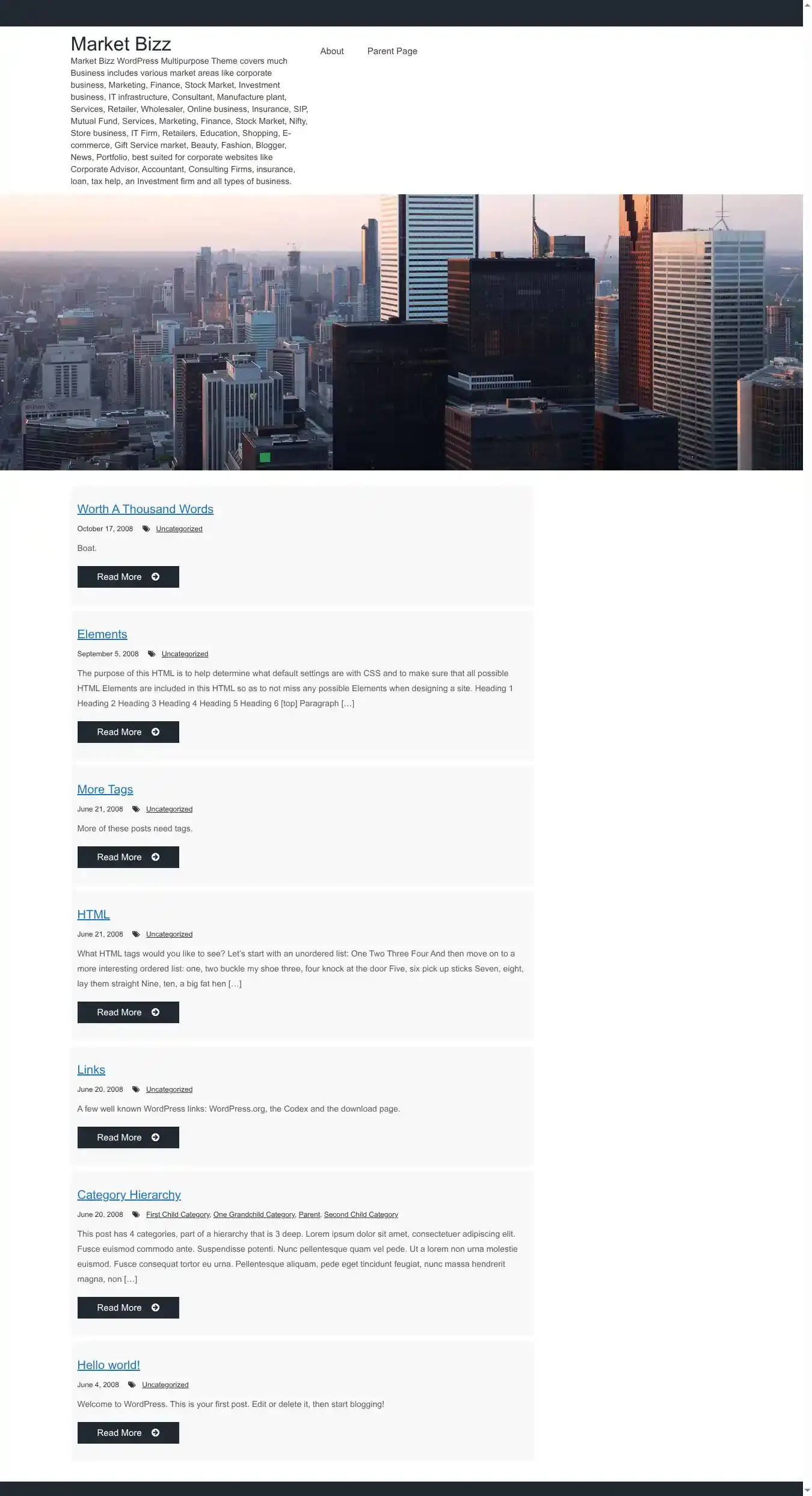 Market Bizz home page on desktop