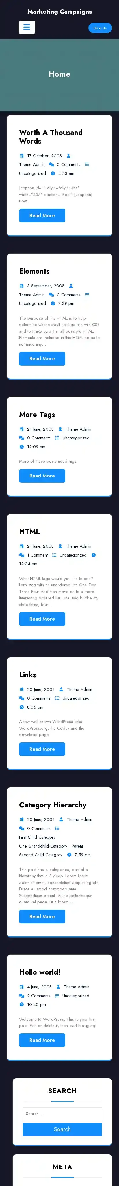 Marketing Campaigns home page on mobile
