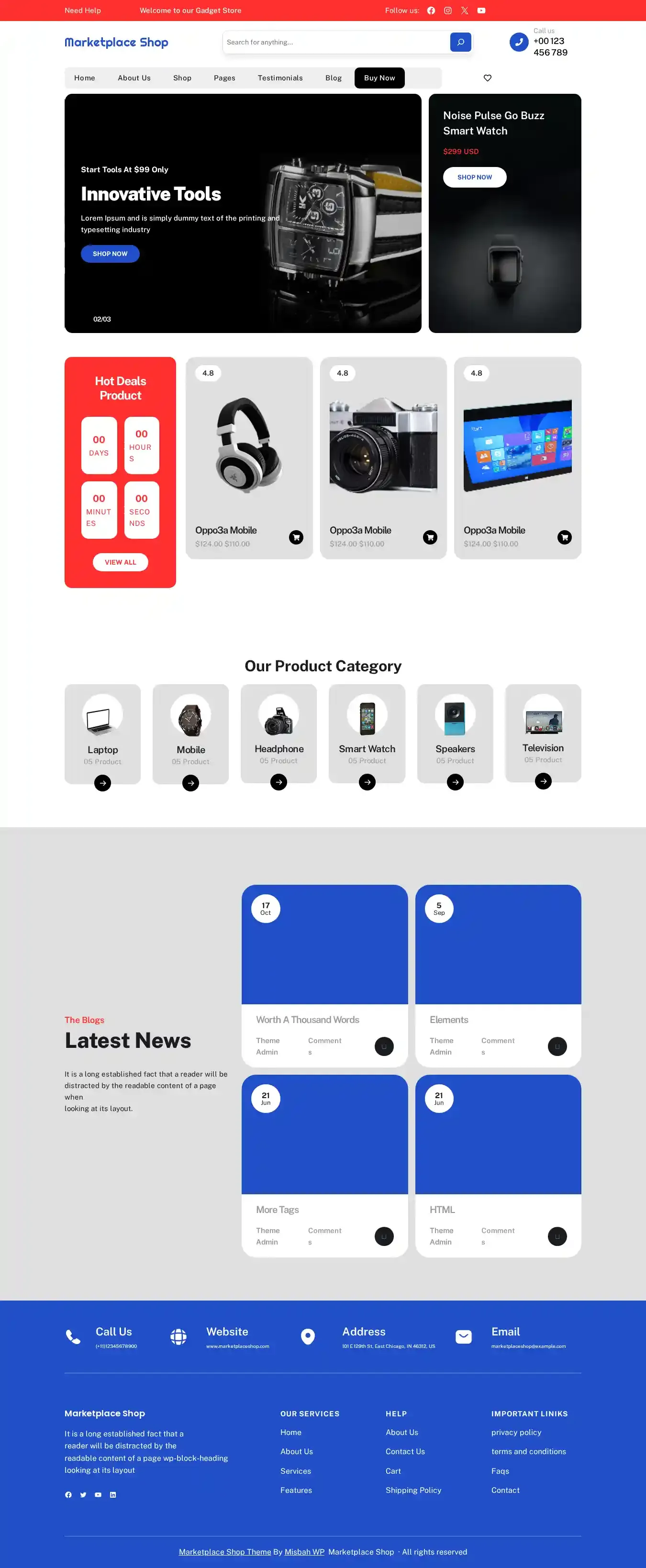 Marketplace Shop home page on desktop