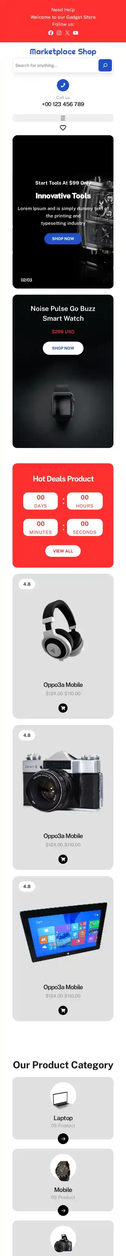 Marketplace Shop home page on mobile