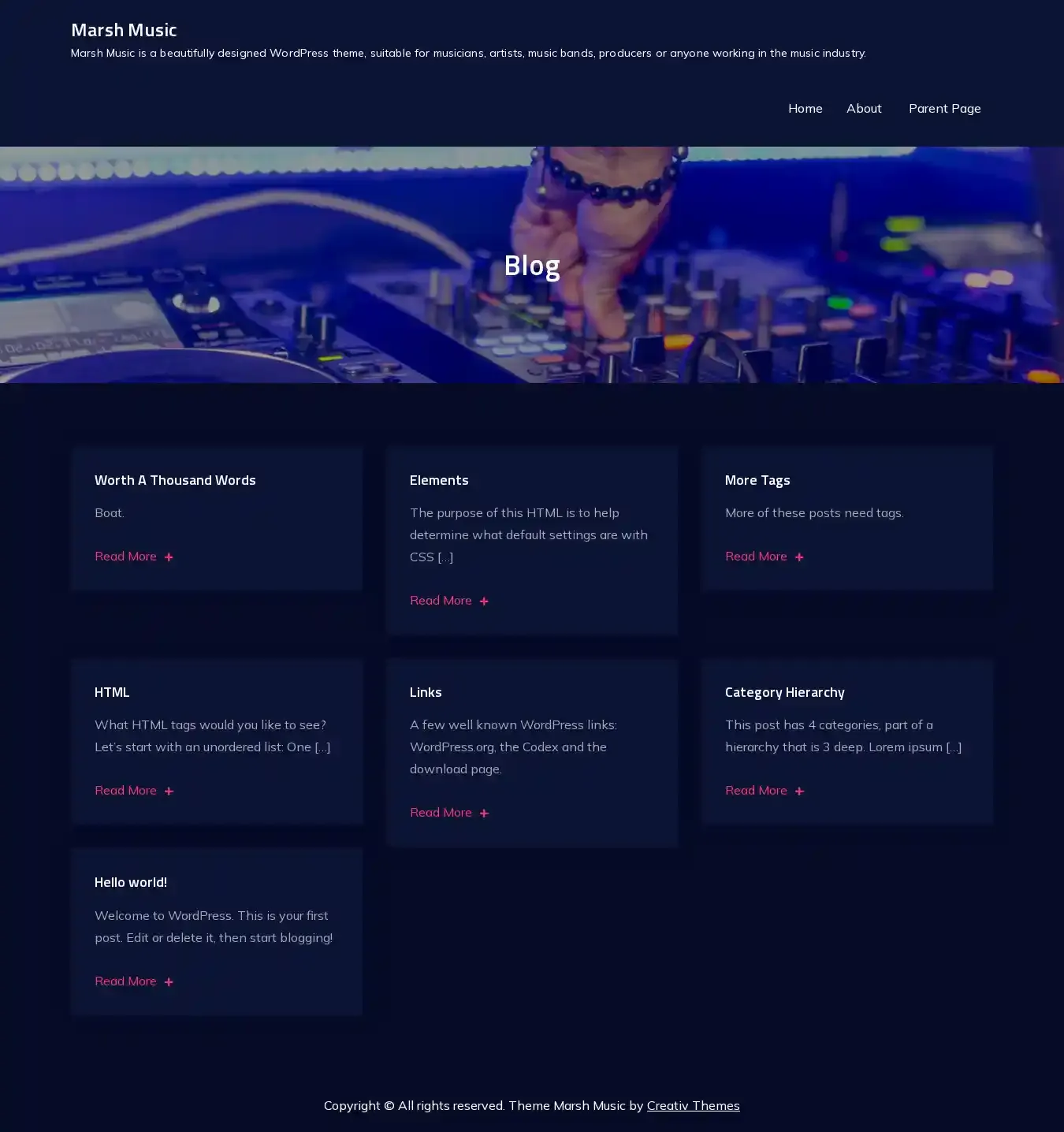 Marsh Music home page on desktop