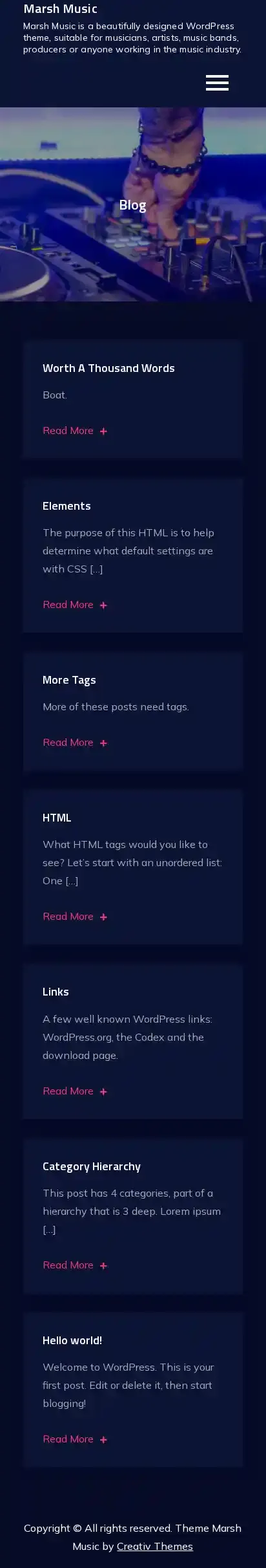Marsh Music home page on mobile