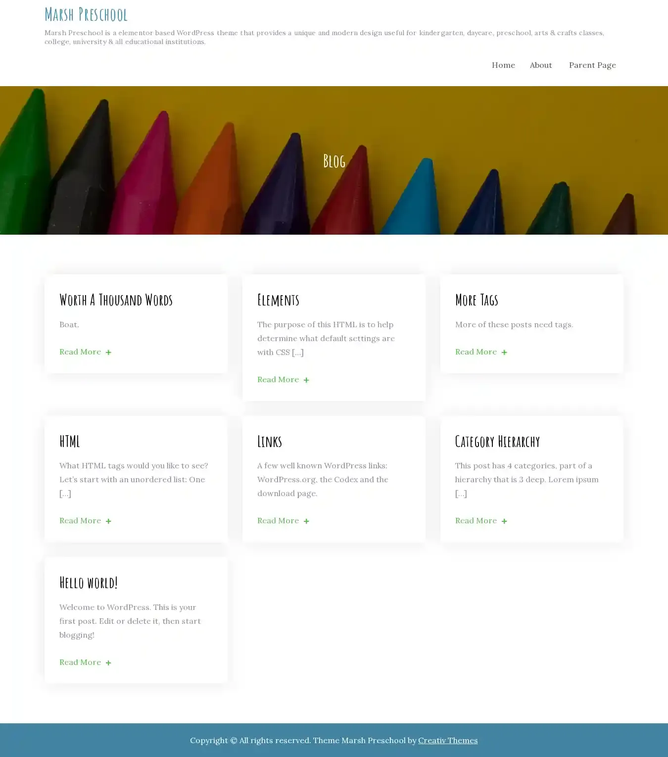 Marsh Preschool home page on desktop