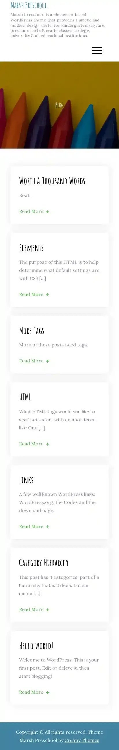 Marsh Preschool home page on mobile