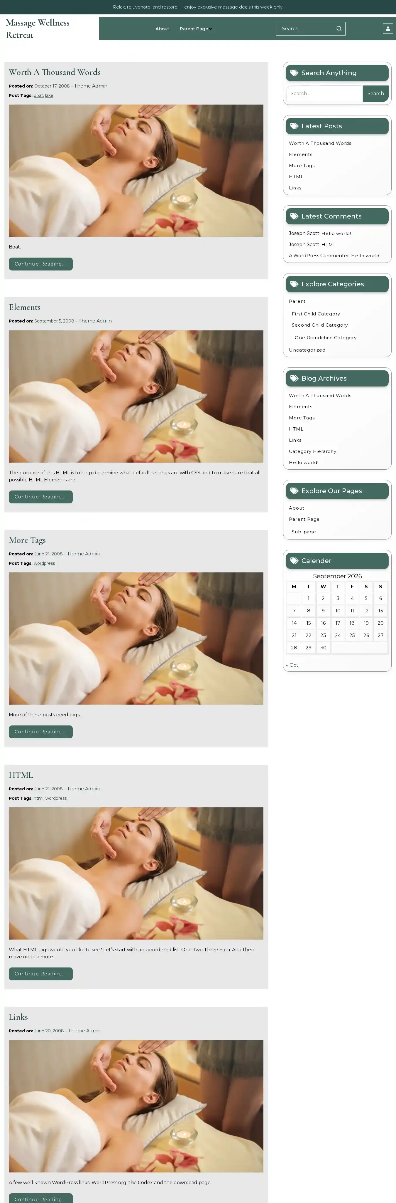 Massage Wellness Retreat home page on desktop