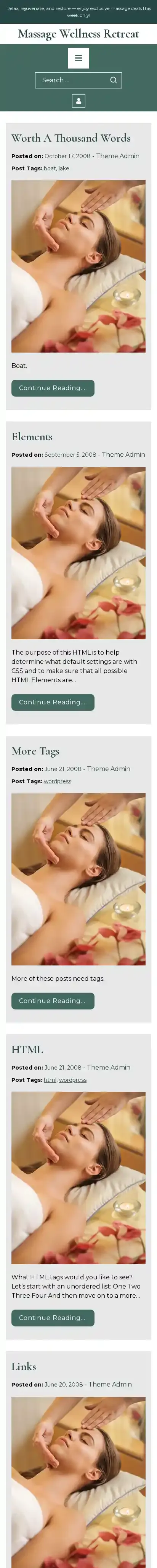 Massage Wellness Retreat home page on mobile