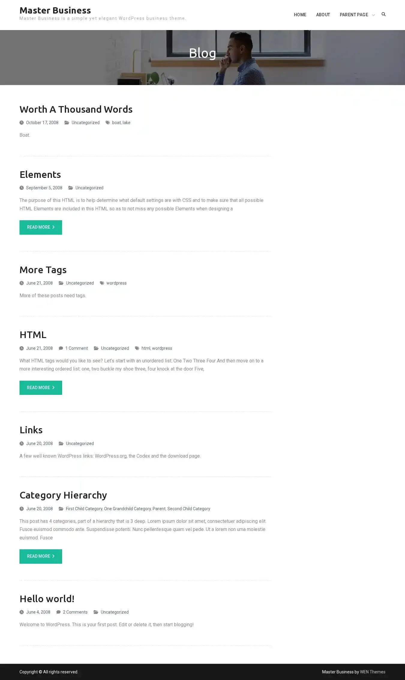 Master Business home page on desktop