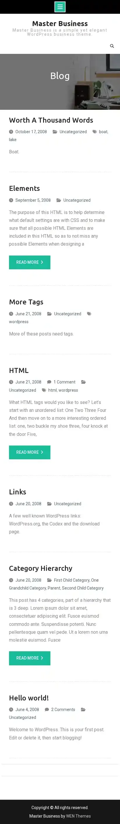 Master Business home page on mobile
