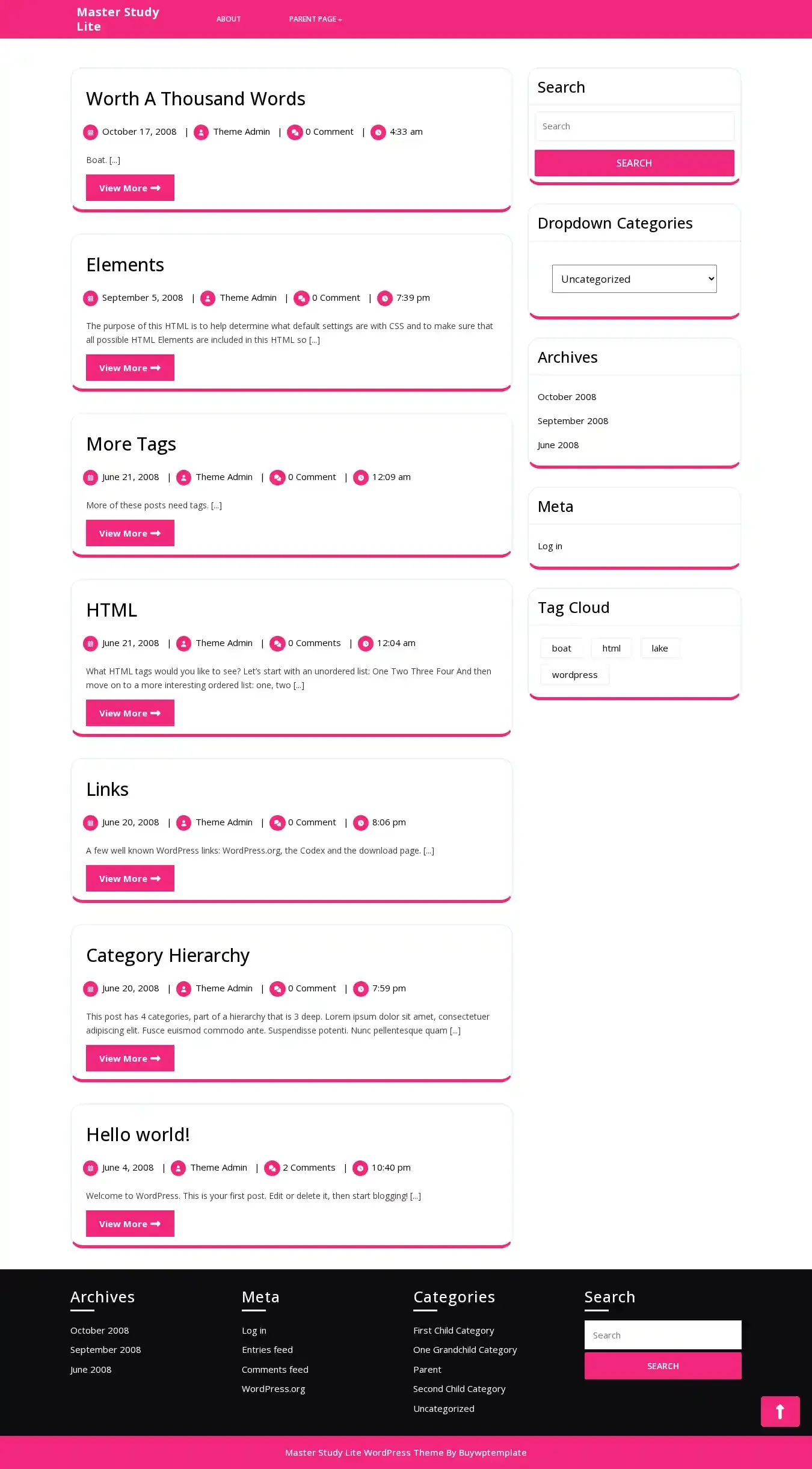 Master Study Lite home page on desktop