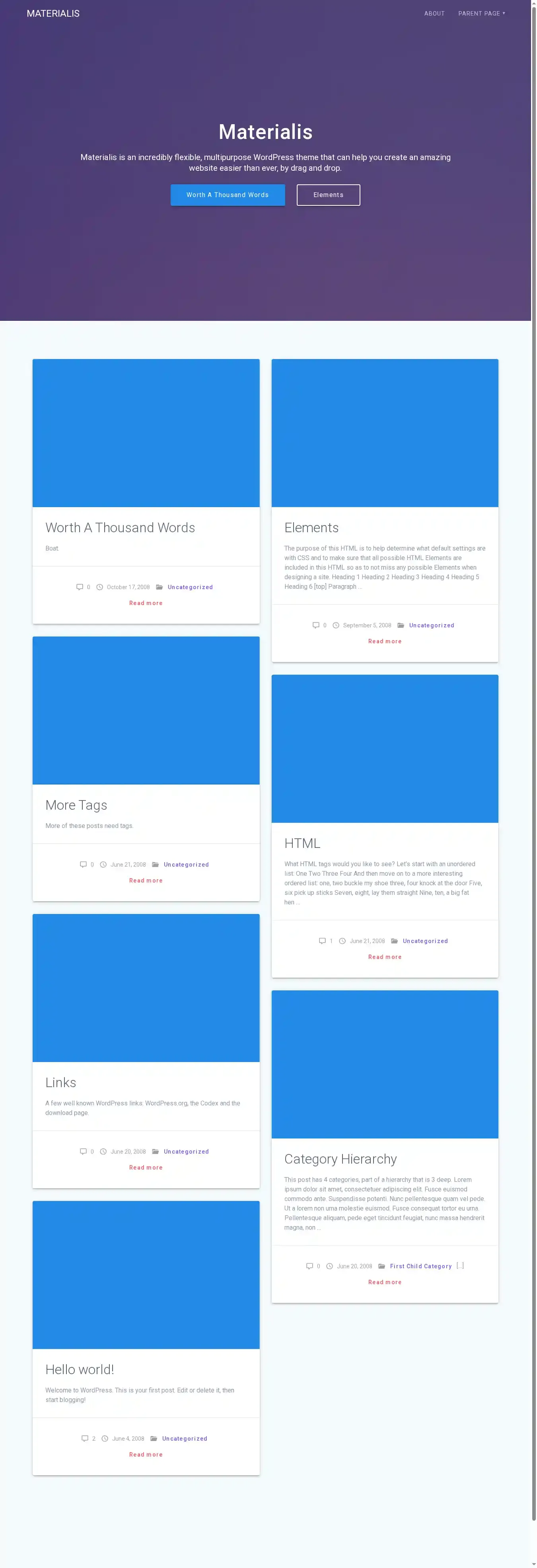 Materialis home page on desktop
