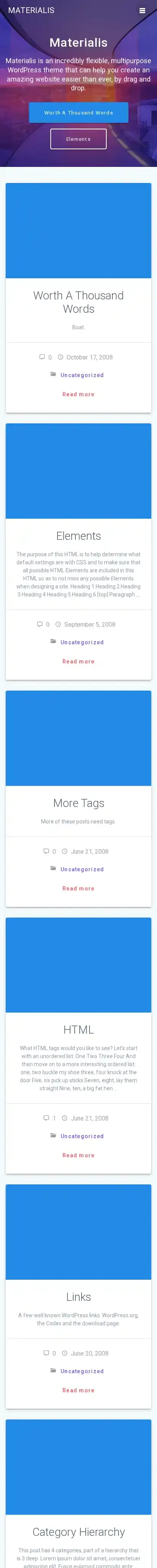 Materialis home page on mobile