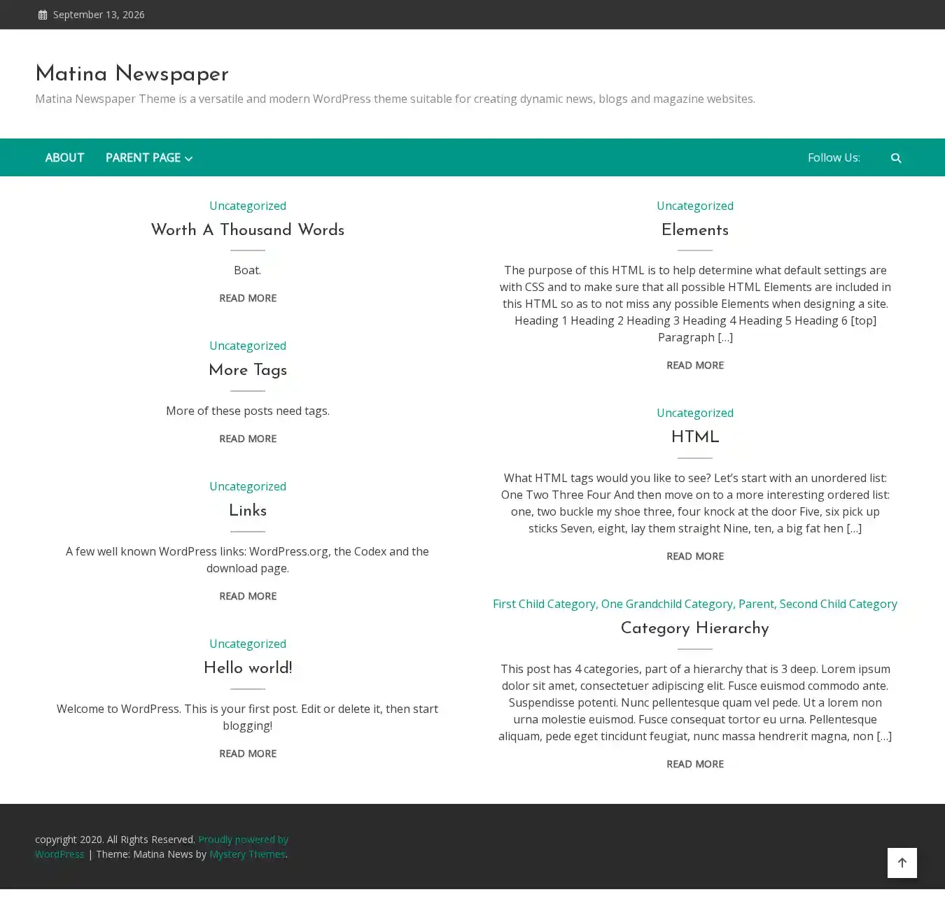 Matina Newspaper home page on desktop