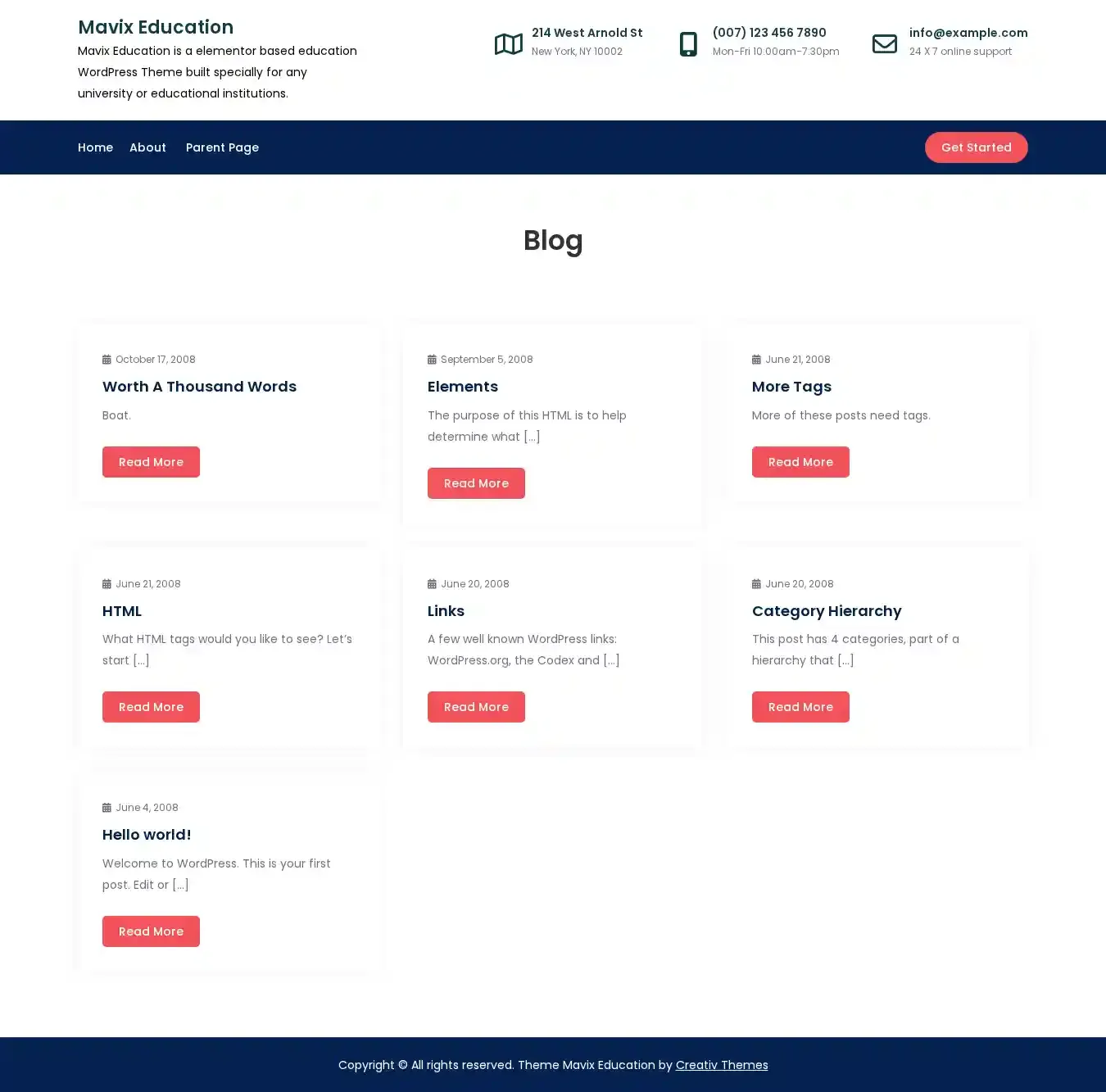 Mavix Education home page on desktop