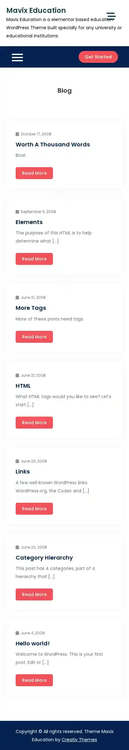 Mavix Education home page on mobile