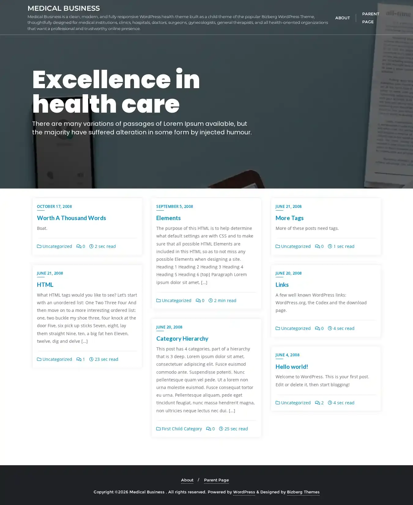 Medical Business home page on desktop