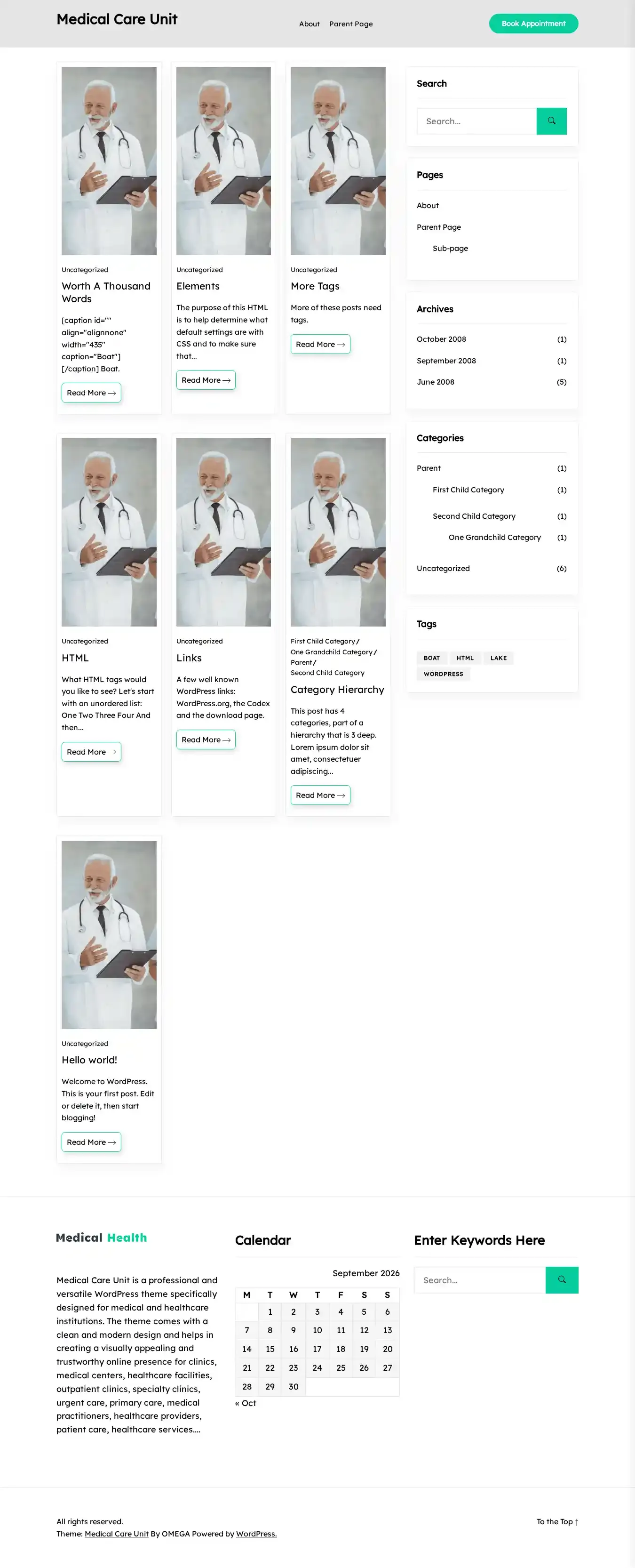 Medical Care Unit home page on desktop
