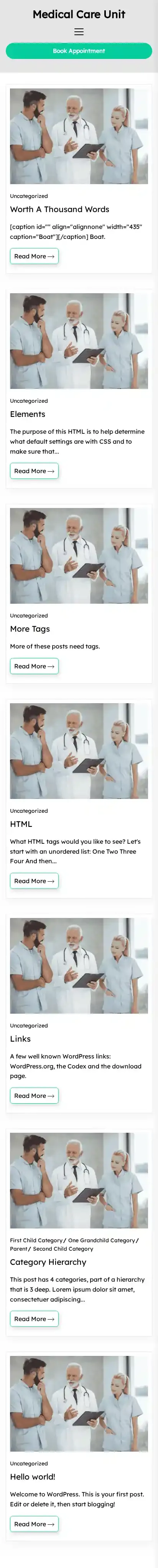Medical Care Unit home page on mobile