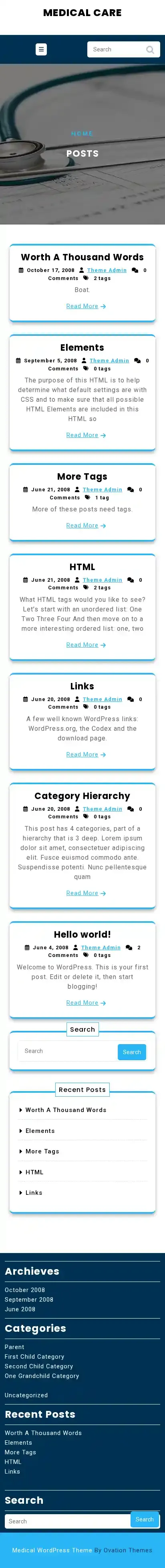 Medical Care home page on mobile