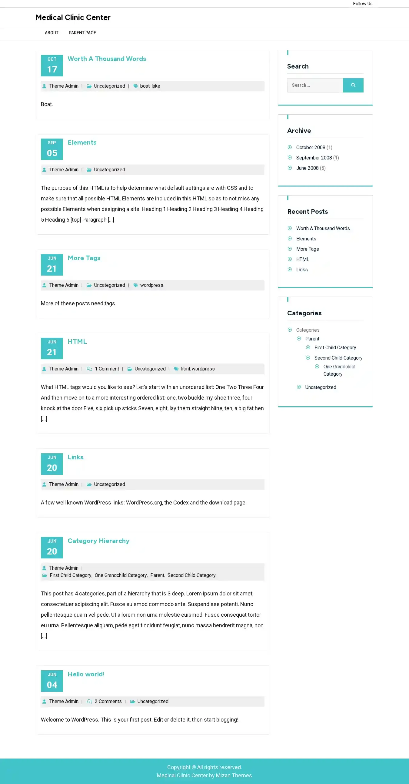 Medical Clinic Center home page on desktop