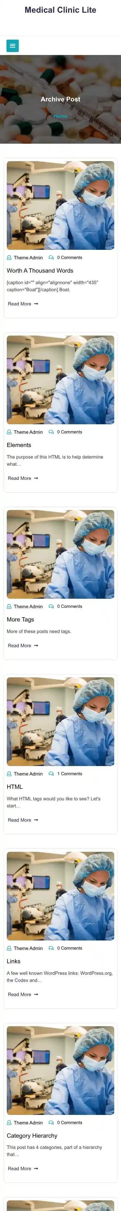 Medical Clinic Lite home page on mobile