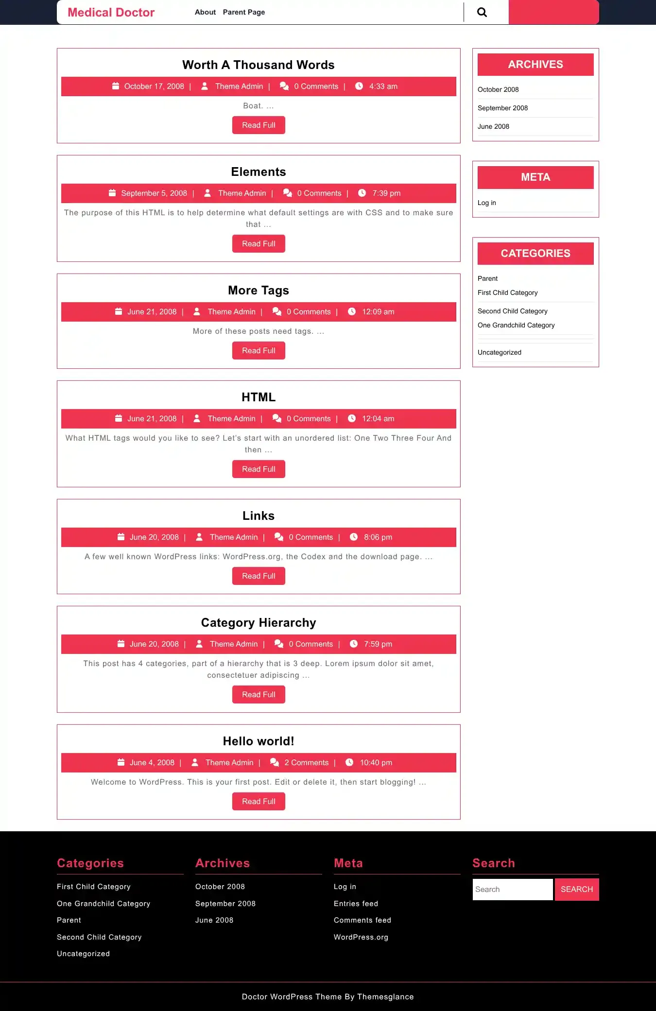 Medical Doctor home page on desktop
