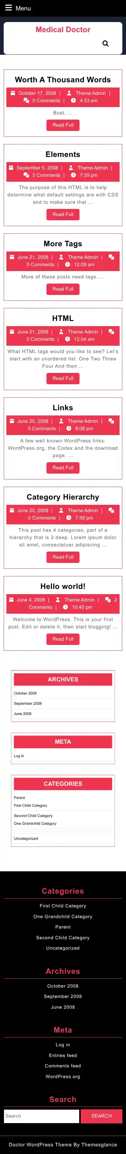 Medical Doctor home page on mobile
